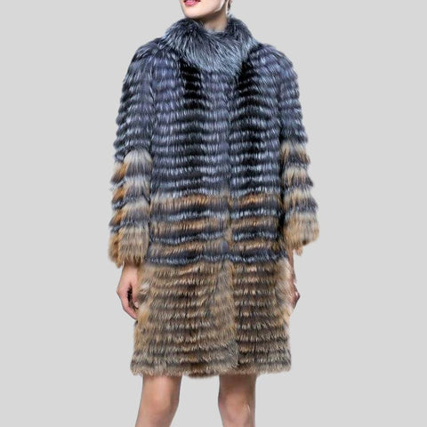Real Fox Fur Double-Sided Wool Overcoat Style