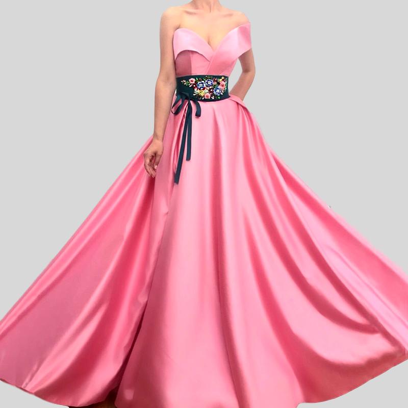 Pink One Shoulder  Flowers Sashes Sleeveless Dress