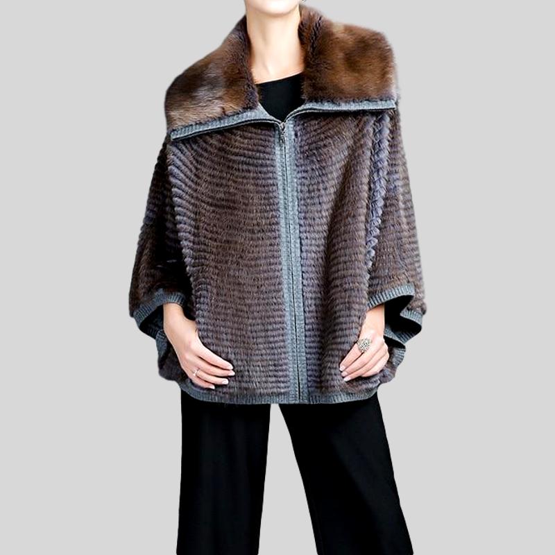 Lapel Bat Sleeves Genuine Mink Fur Coat