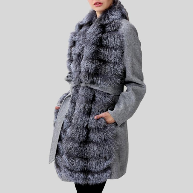 Cashmere With Genuine Real Fox Fur Coat