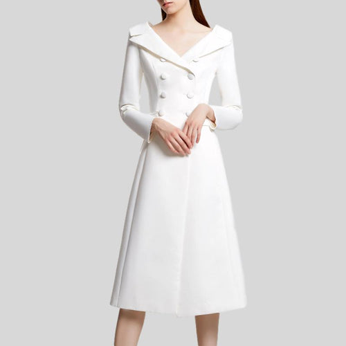 Runway Double Deasted Deep V Neck Long Sleeve Dress