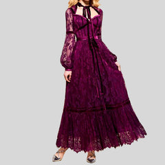 A Line Elegant Button Lace Sashes Long Sleeves Ankle-Length Evening Dresses