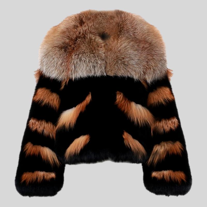 Winter Warm Full Pelt Turn-down Collar Natural Fox Fur Coat