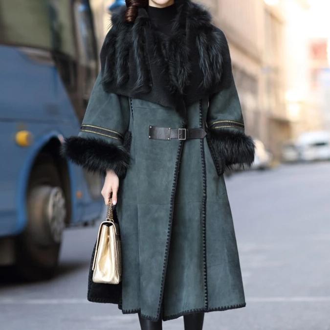 Genuine Leather Fox Fur  Winter Coat