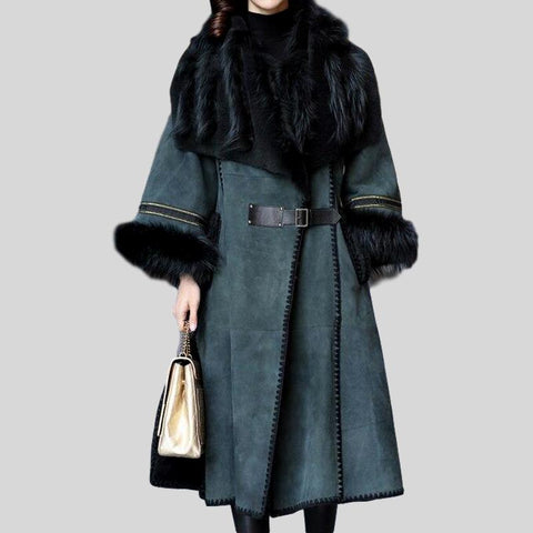 Genuine Leather With Fur Collar Cuffs Coat