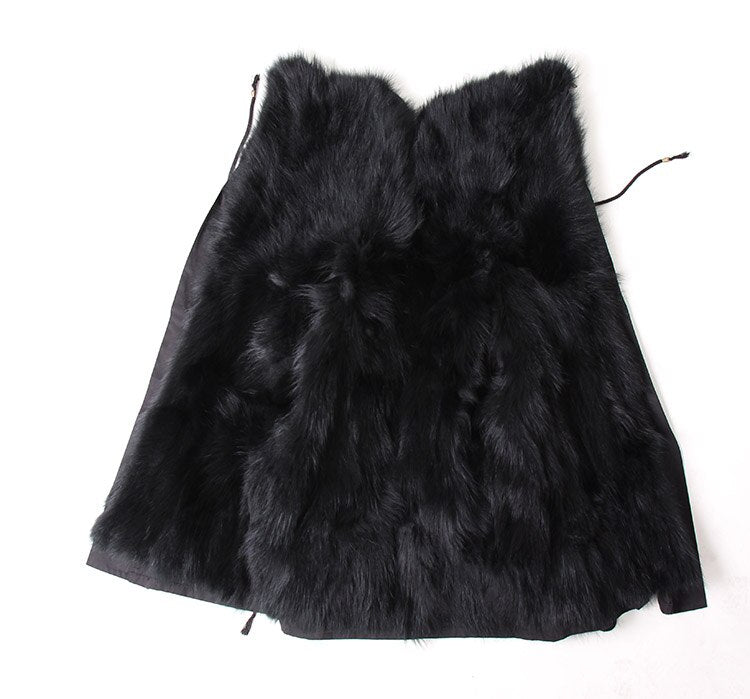 Black Big Real Fox Fur Parka Coat