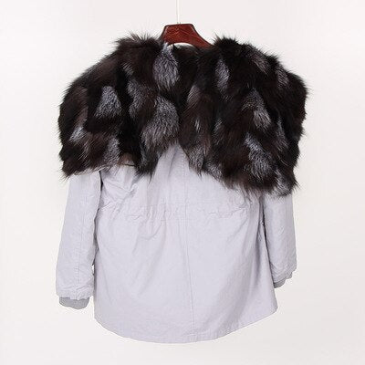 Black Big Real Fox Fur Parka Coat
