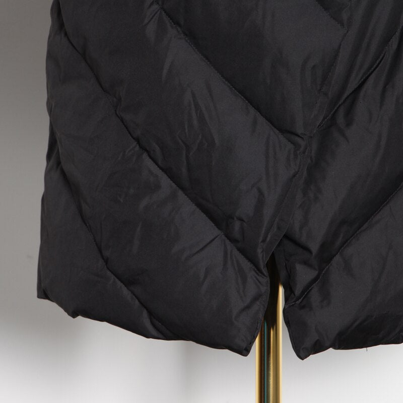 Irregular Cotton Hooded Collar Long Sleeve High Waist Asymmetrical Parkas Coat