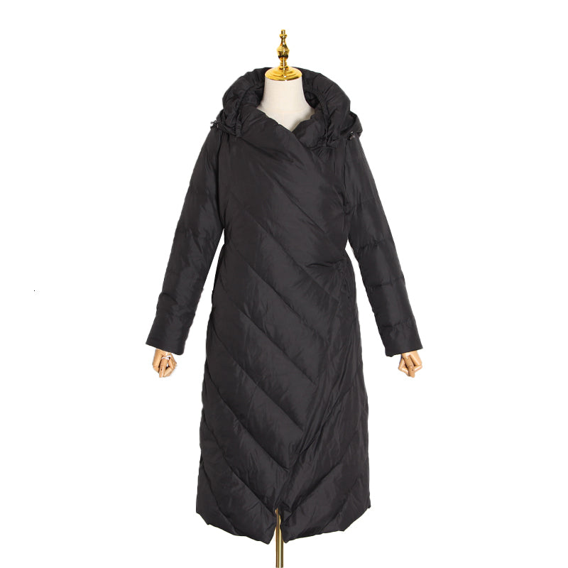 Irregular Cotton Hooded Collar Long Sleeve High Waist Asymmetrical Parkas Coat