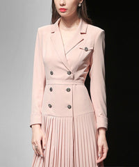 Runway  Slim Pleated Turn-down Collar Double-breasted Dress