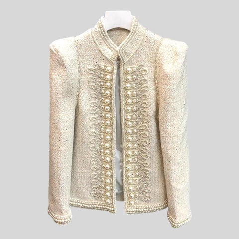 Genuine Fox Fur Patchwork Beading Embroidery Wool Cardigans