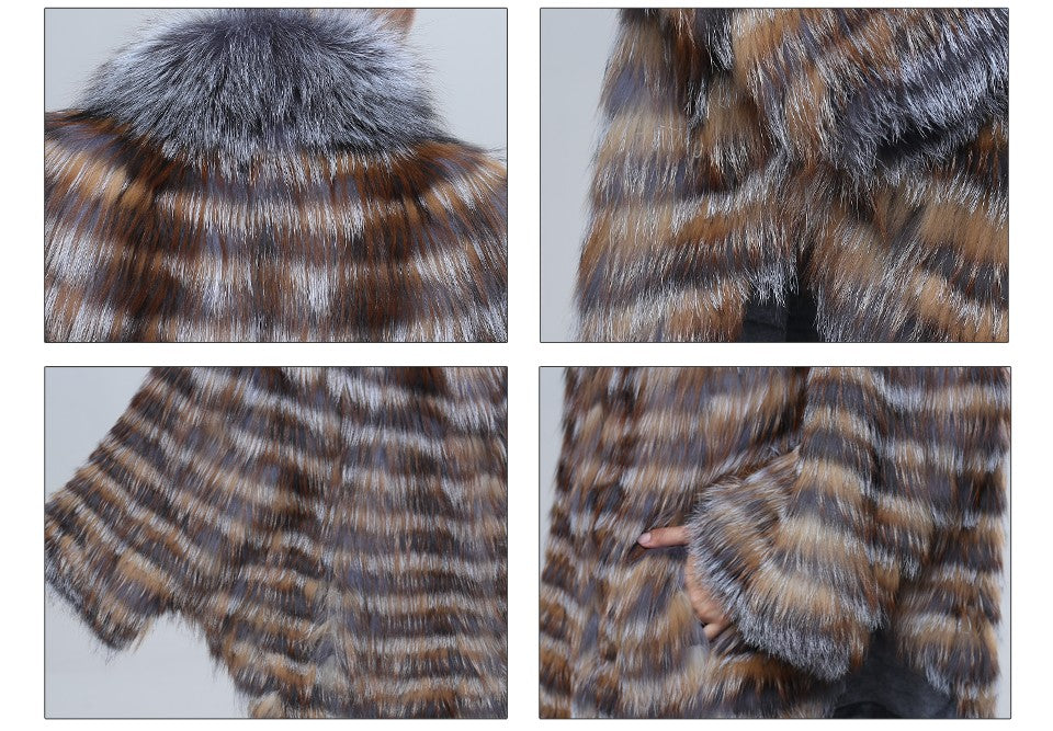 Bat Sleeved  Genuine Silver Fox Fur Coat