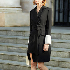 Long Sleeve High Waist Sashes Tunic Patchwork Dresses