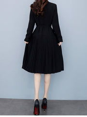 Runway  Slim Pleated Turn-down Collar Double-breasted Dress