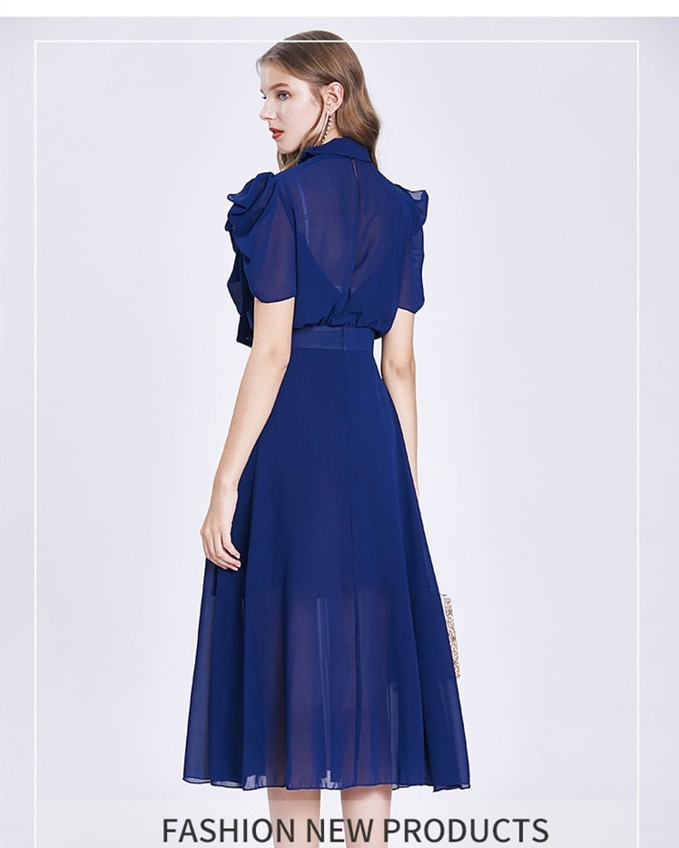 Elegant Chiffon Vintage Designer Pleated Dress