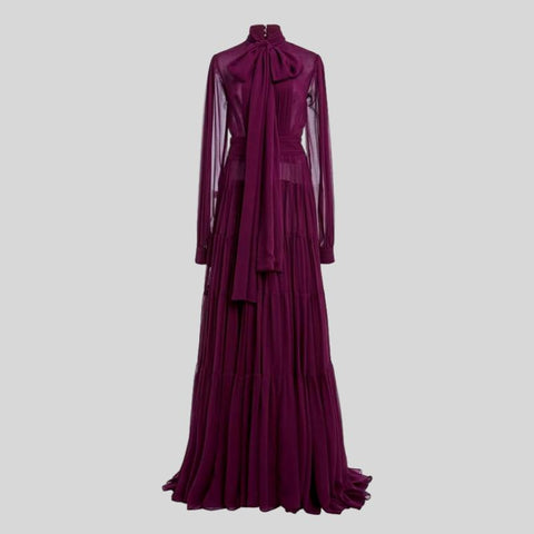 Cross pleated hollow out shawl solid color waist loose dress