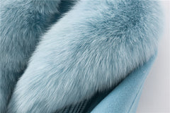 Wool Blends Fox Fur Collar Long Coat