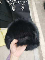 Handmade Beaded Big Fox Fur Sleeve Blazer  Coat