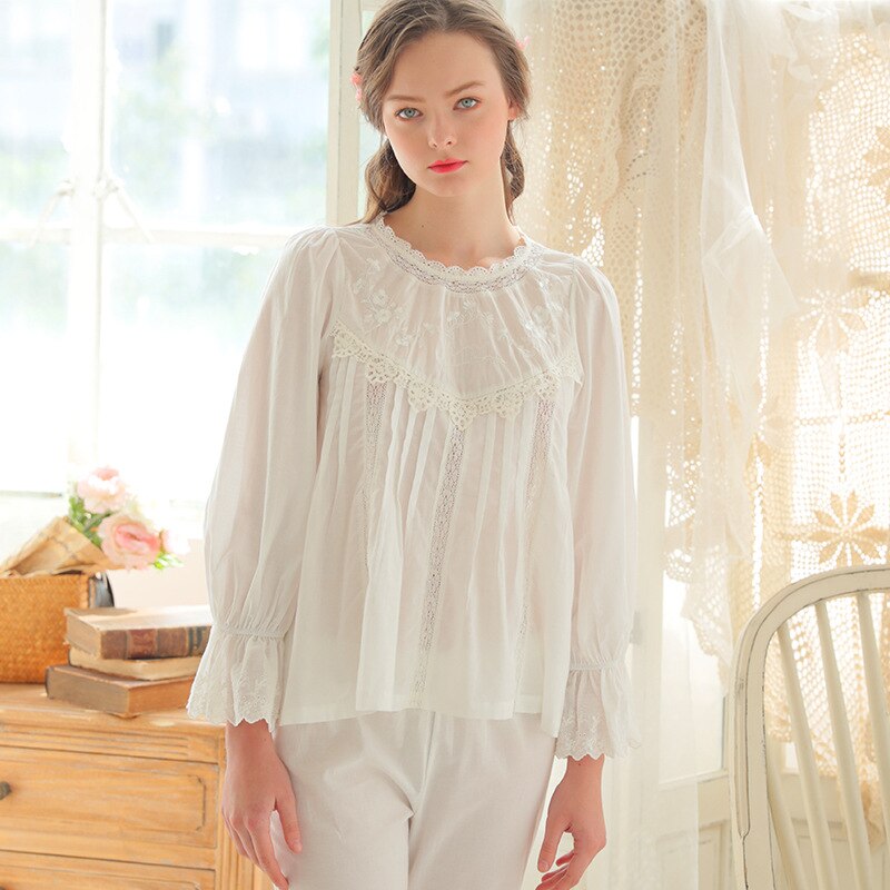 Lace  Vintage 100% Cotton Long Sleeved Sleepwear