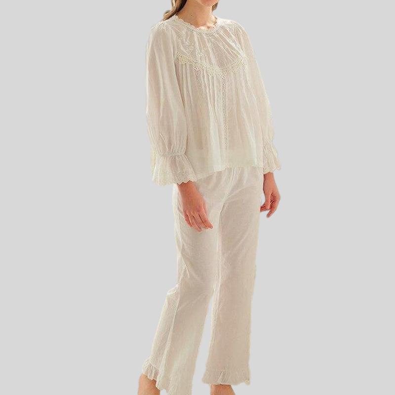 Lace  Vintage 100% Cotton Long Sleeved Sleepwear