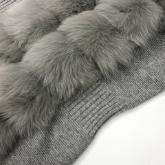 Real Fox Fur Knitting Sweater Long Sleeves Belt Wool Cardigan  Coat