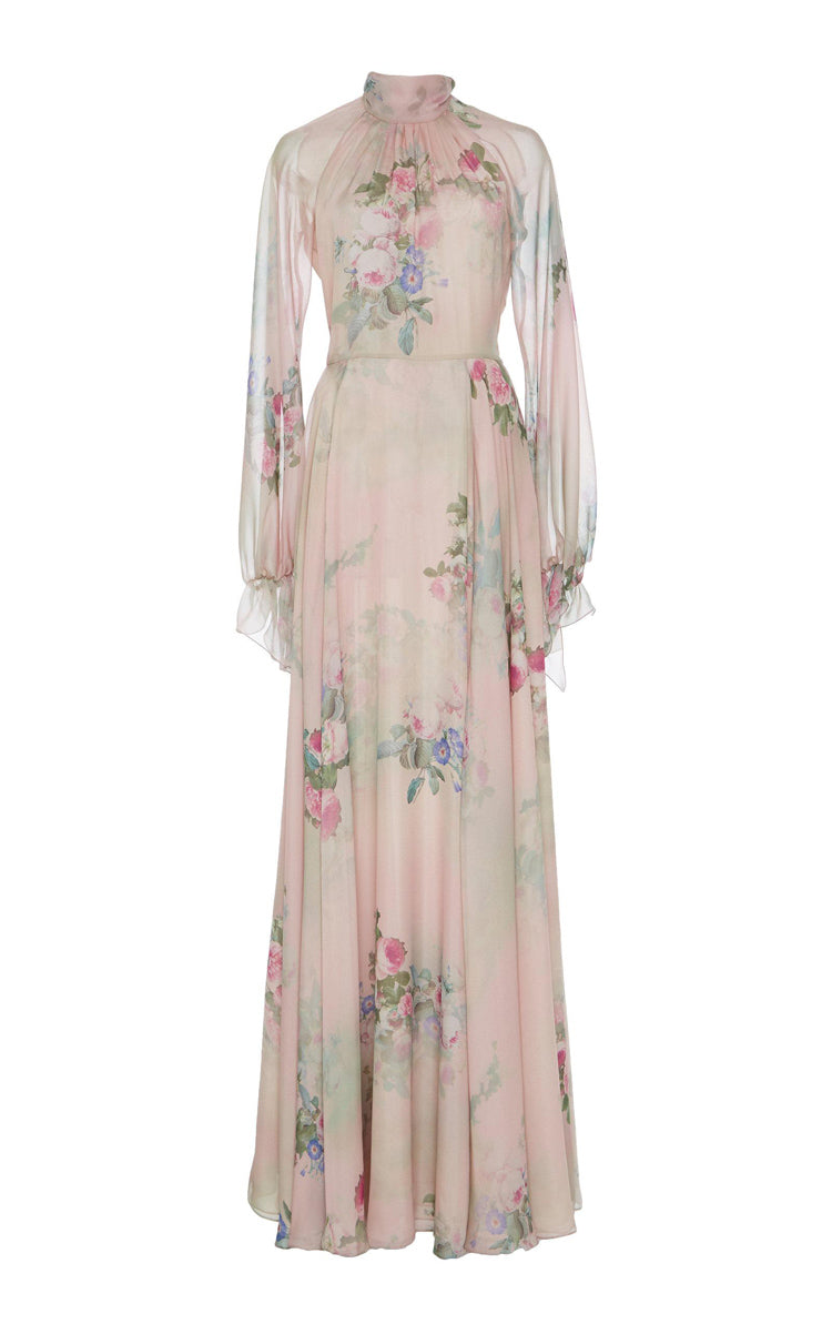 Vintage Long Sleeve Floral Printed Long Dress