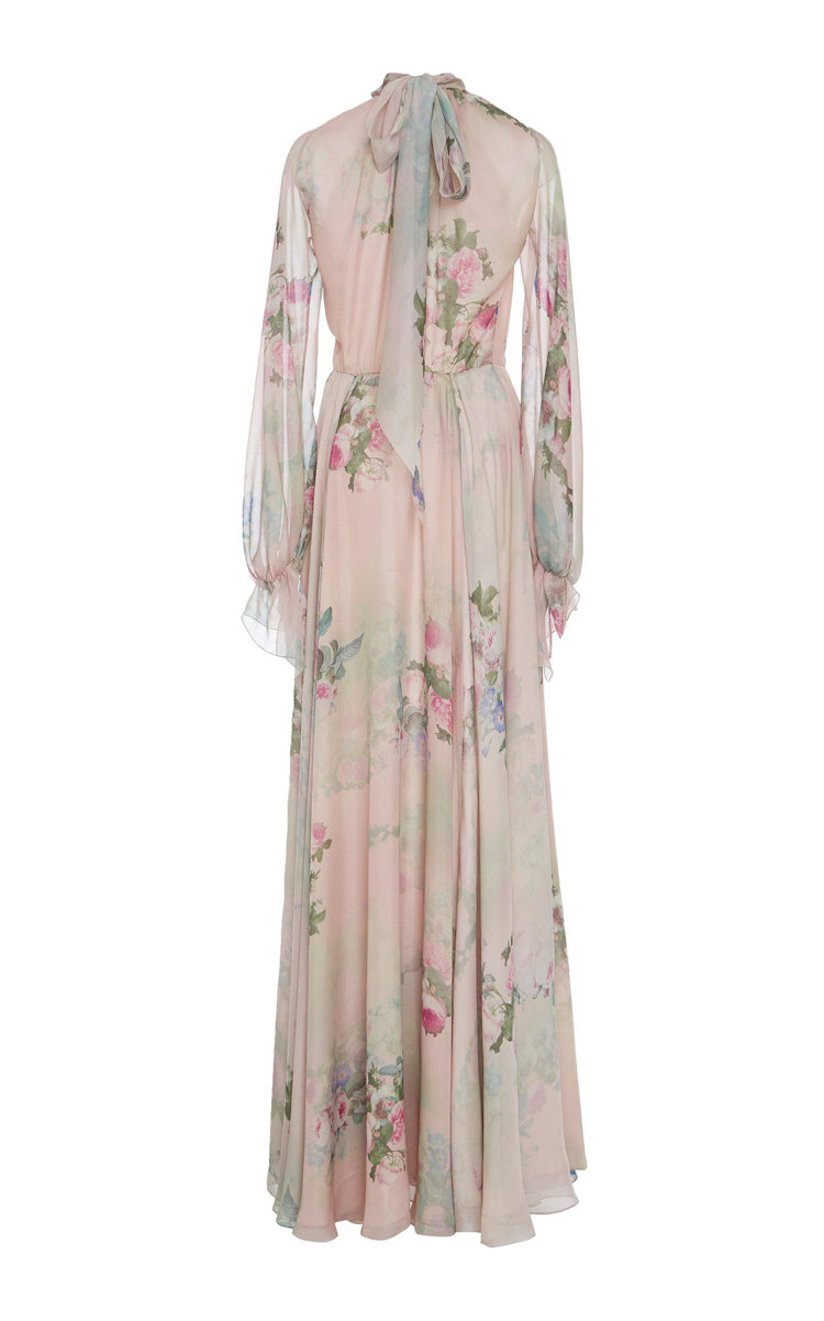 Vintage Long Sleeve Floral Printed Long Dress