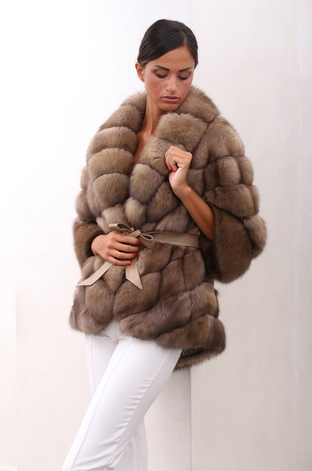 Genuine Fox Fur Jacket With Turn-down Collar Luxury Coat