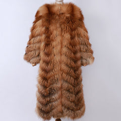 Warm Hooded Long Real Fox Fur Coat