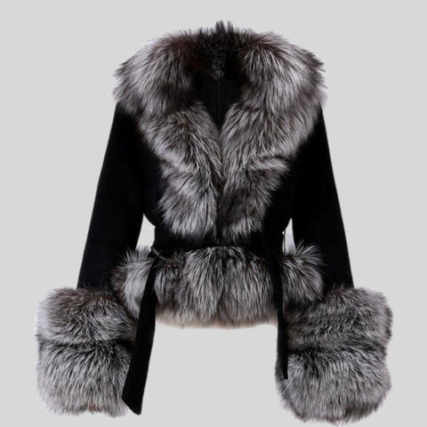 Genuine Natural Real Fur Red & Silver Fox Fur Coat