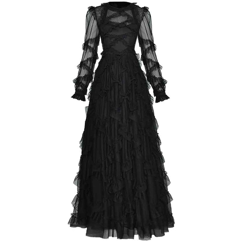 Vintage Elegant Party Dot Paint Mesh Black Dresses