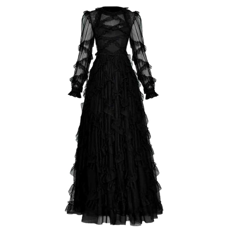 Vintage Elegant Party Dot Paint Mesh Black Dresses