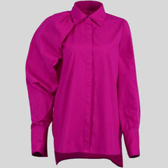 Loose Solid Button Lapel Long Sleeve Temperament Top