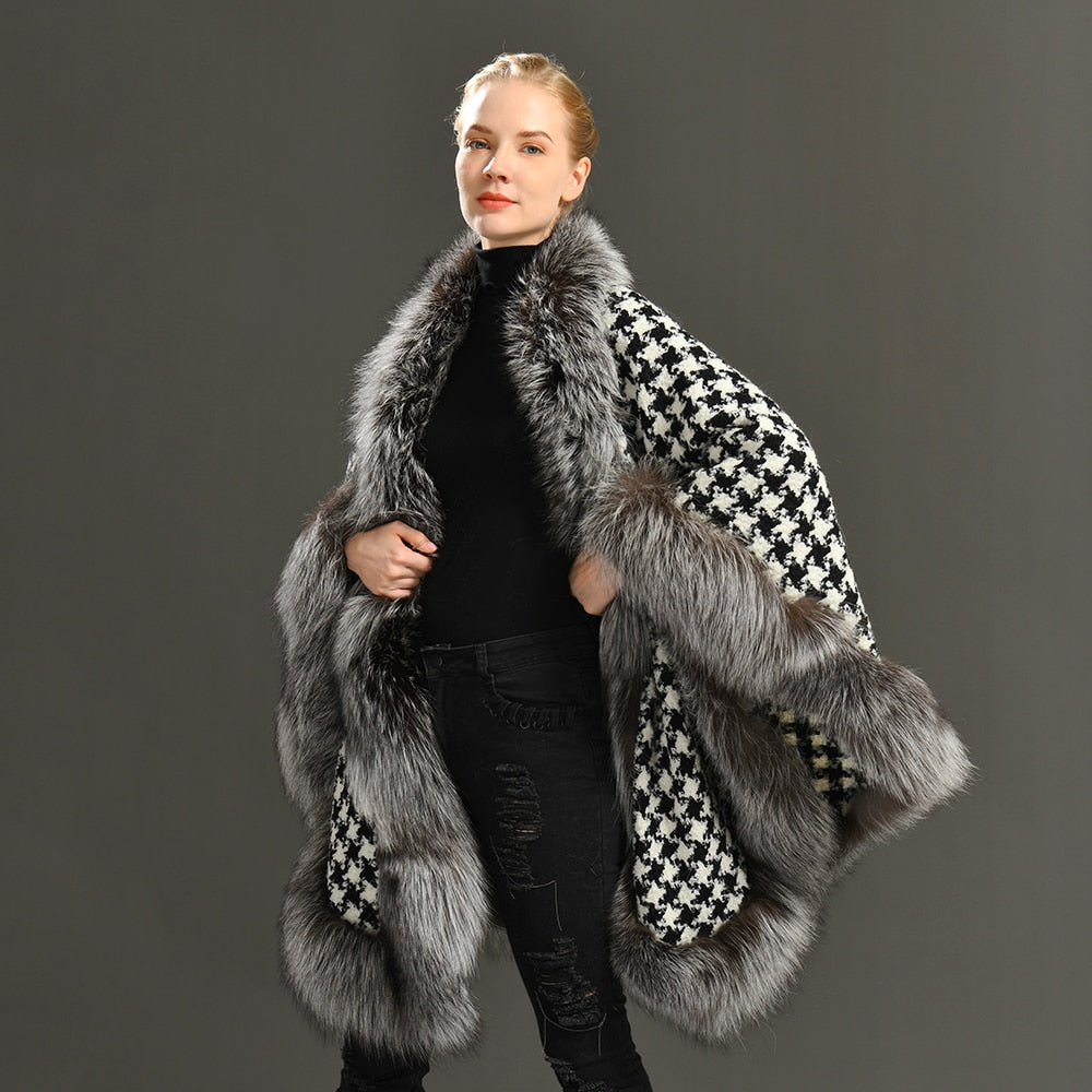 Real Fox Fur Double-Sided Wool Overcoat Style