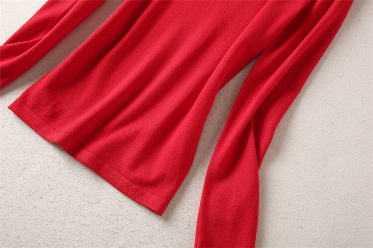 Red Knitted Tops Pleated Skirt Vintage Elegant Sets
