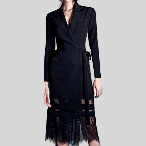 Elegant Midi Pleated Solid V Neck Long Sleeve Evening Party Dress