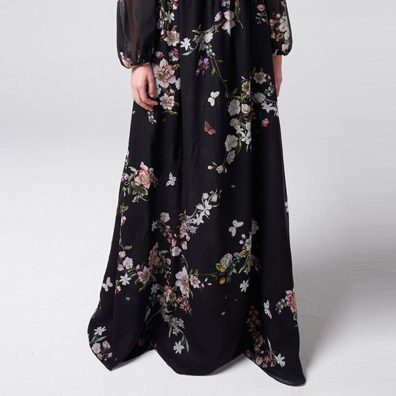 Black Floral Printed Lace Patchwork Long Lantern Sleeve Pleated Maxi D Knot Bene Black Floral Printed Lace Patchwork Long Lantern Sleeve Pleated Maxi D Knot Bene
