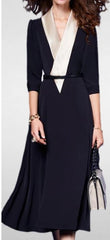 Black Midi V Neck Elegant Dress