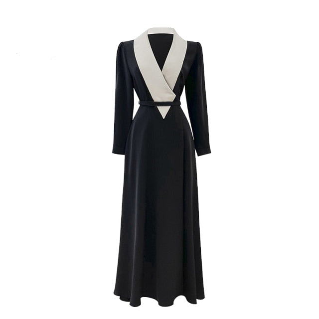 Black Midi V Neck Elegant Dress