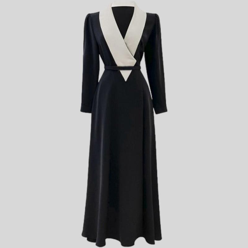 Black Midi V Neck Elegant Dress