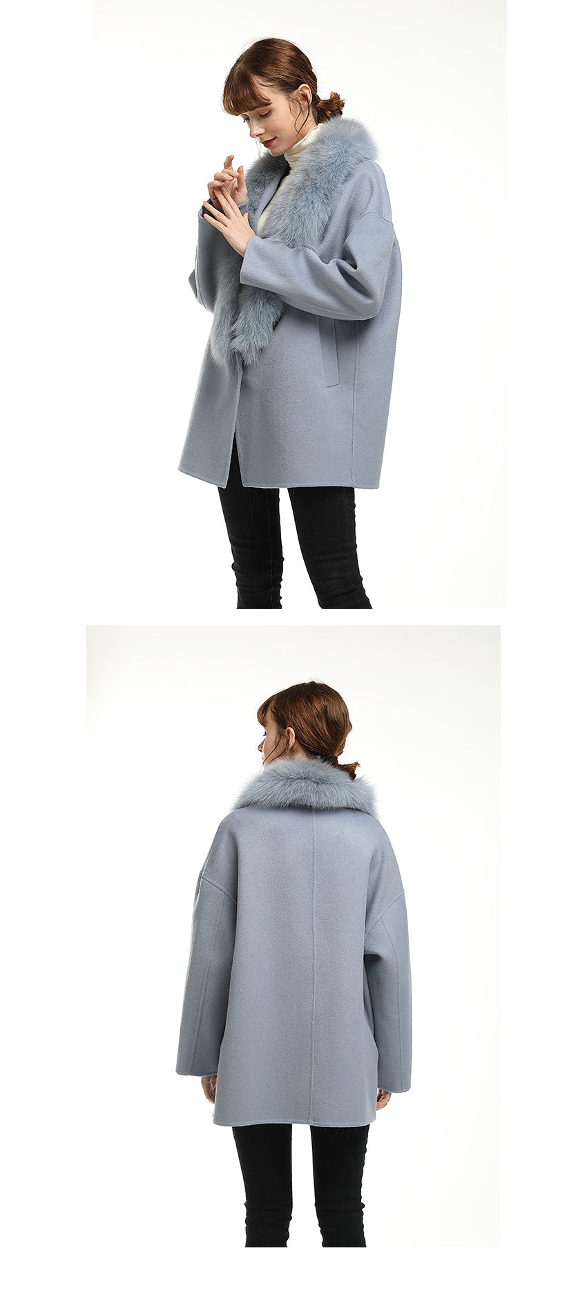 New Large Collar Long Silhouette Woolen Coat