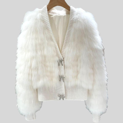 Genuine Knitted Rabbit Fur Multi-Color  Coat