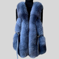 Fox Fur Vest Long Genuine Leather Waist Coat