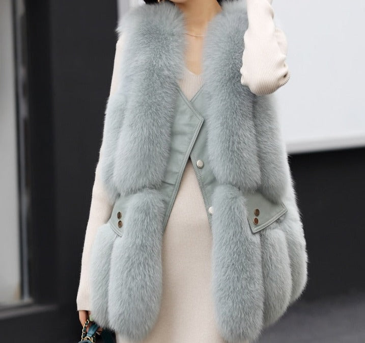 Fox Fur Vest Real Leather Coat