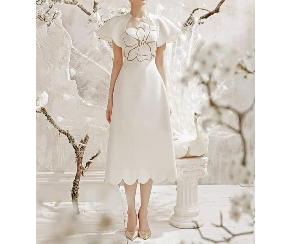 High-quality rose mesh stitching embossed elegant dress