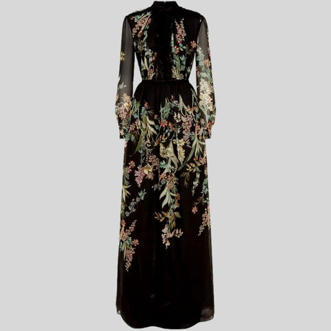 Long Sleeve Leopard Print Silk Midi Dress