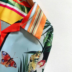 Flower Printed Single Breasted High Quality Long Sleeve Blouse