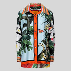 Flower Printed Single Breasted High Quality Long Sleeve Blouse
