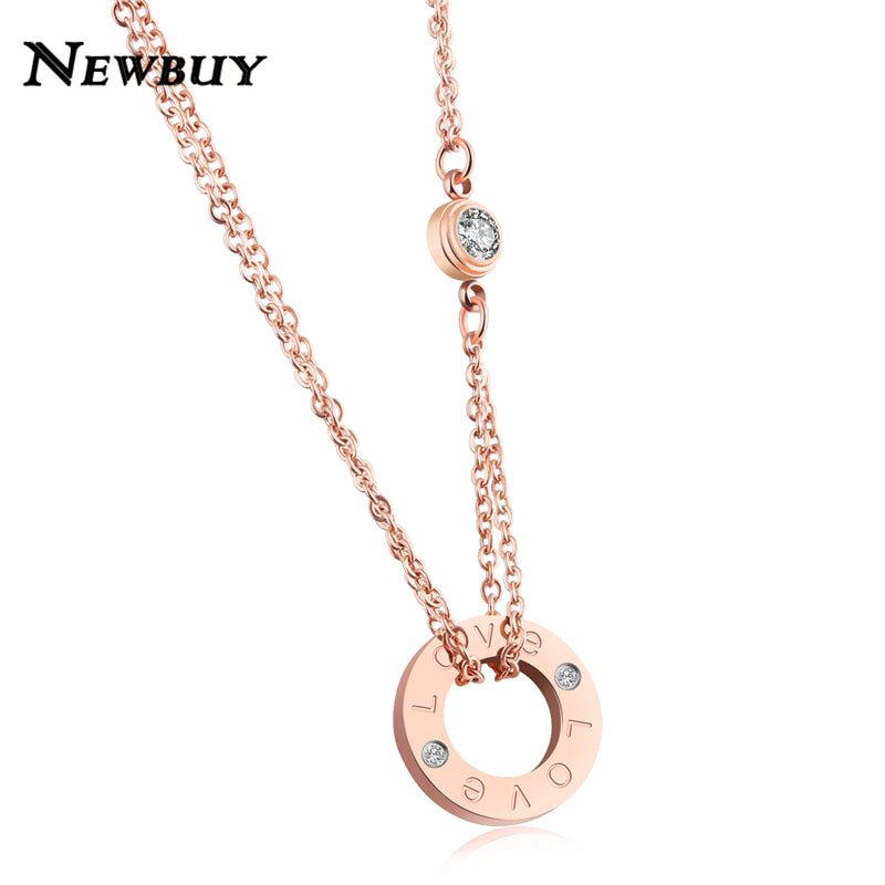 NEWBUY 2017 Trendy Round Circle Pendant Necklace For Women Rose Gold-color Link Chain Female Choker Necklace Jewelry Gift