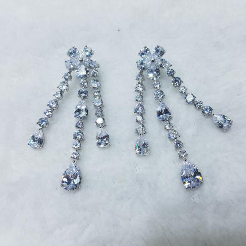 Luxury Shiny Crystal CZ Stone Pendant Necklace Jewelry Set